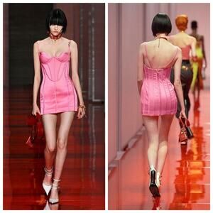 NWT Versace Runway 2022 Medusa Corset Satin Midi Dress Pink IT 42/ US 6